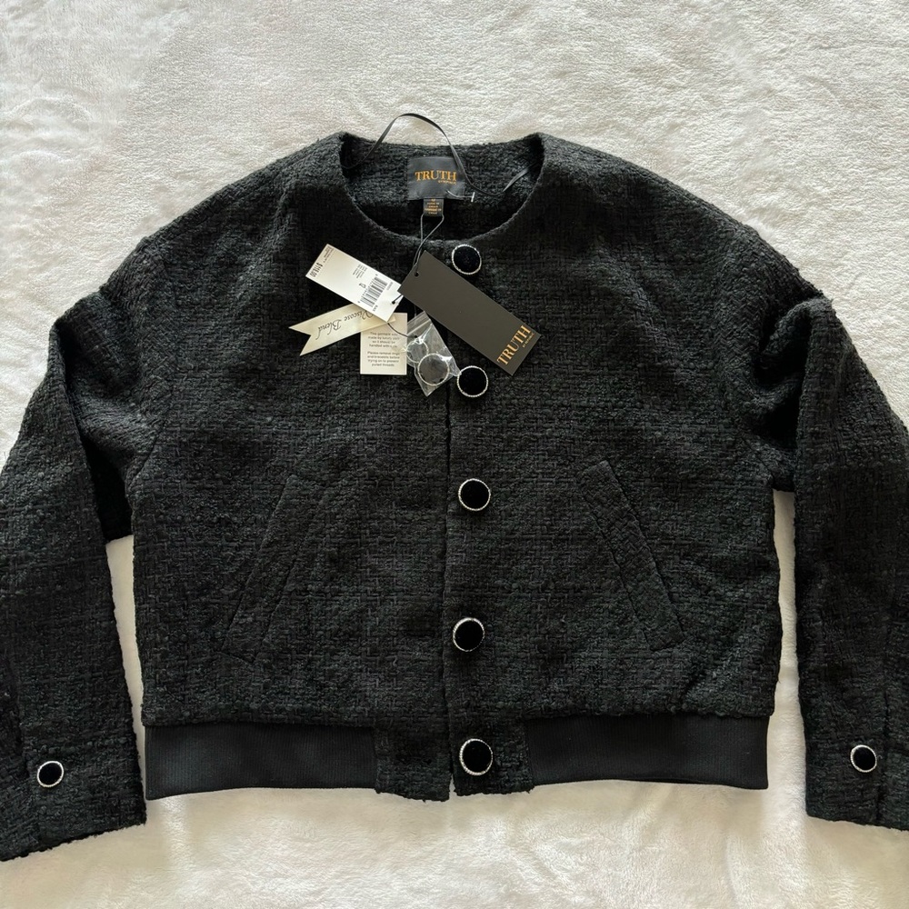 TRUTH by Republic Vintage-Style Cropped Tweed Boucle Bomber Jacket--NWT--12 - Picture 9 of 15